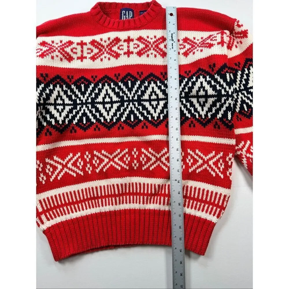 Vintage Gap Sweater Mens Large Pullover Red Nordic Grandpa Snow Flake Vintage